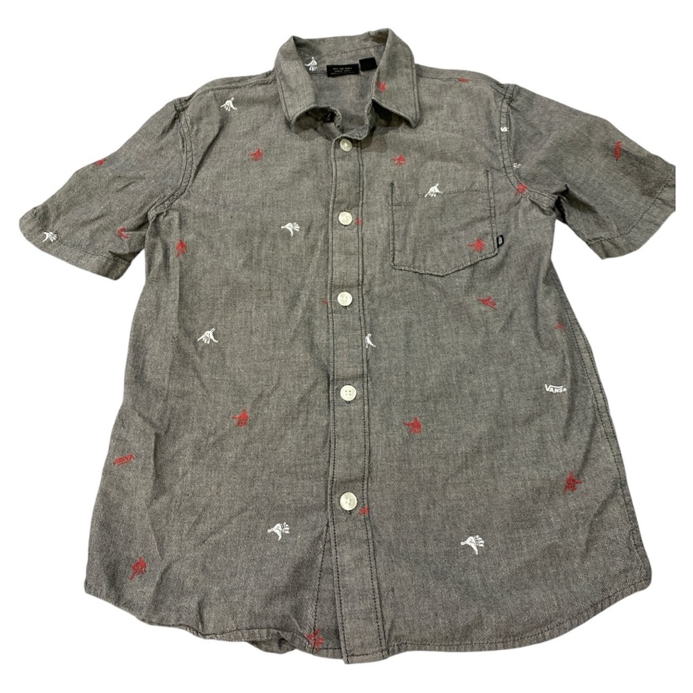 Vans Hang Loose Logo Boys Button up Short Sleeve Gray Chambray